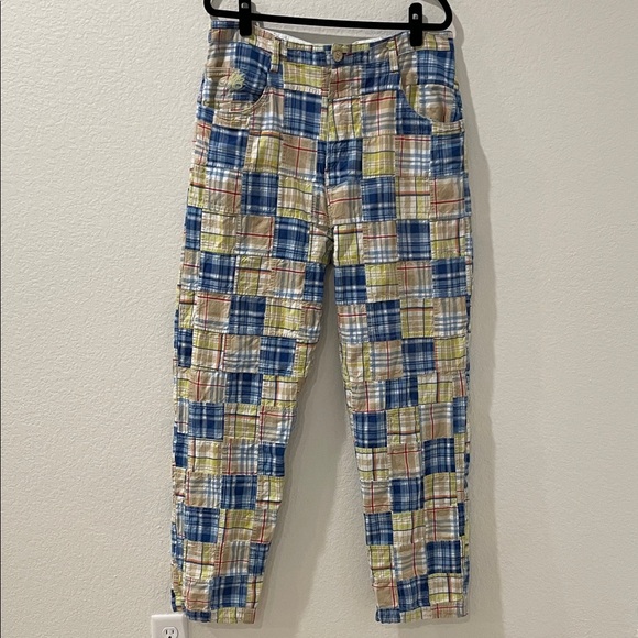 Madras Plaid Patchwork Multicolor Patchwork 100% Cotton Pants •(36 X 31)